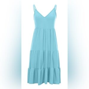 Light Blue Tiered V-Neck Spaghetti Strap Dress